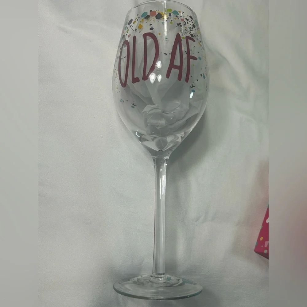 "Old AF" Fun Novelty Wine Glass with Gift Box - Picture 3 of 11